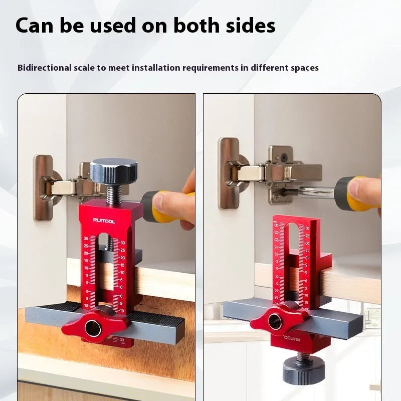 Aluminium alloy cabinet door installation aid tool for woodworking hinge fitting
