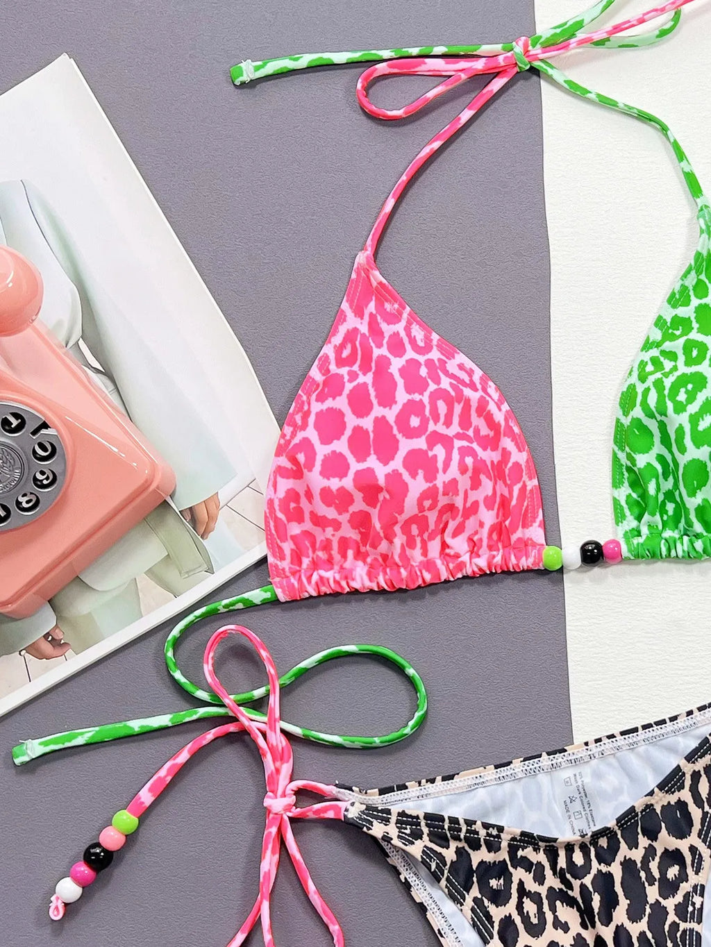 Women's leopard print bikini swimsuit set with bra and brief style panties