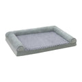 Cloth dog kennel in light grey showing removable cover and three size options for medium to large breeds