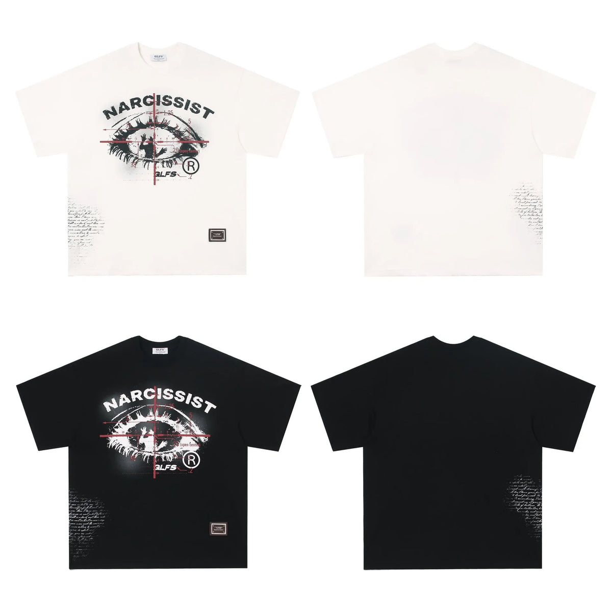 White and black pure cotton T-shirt with short sleeves and a retro Hip Hop Gothic letter pattern design.