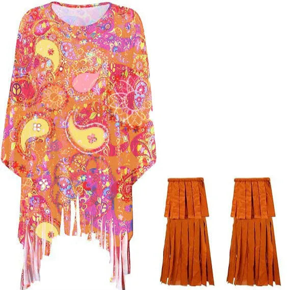 Tie-dye cloak costume with bell sleeves in rainbow colours for Halloween parties