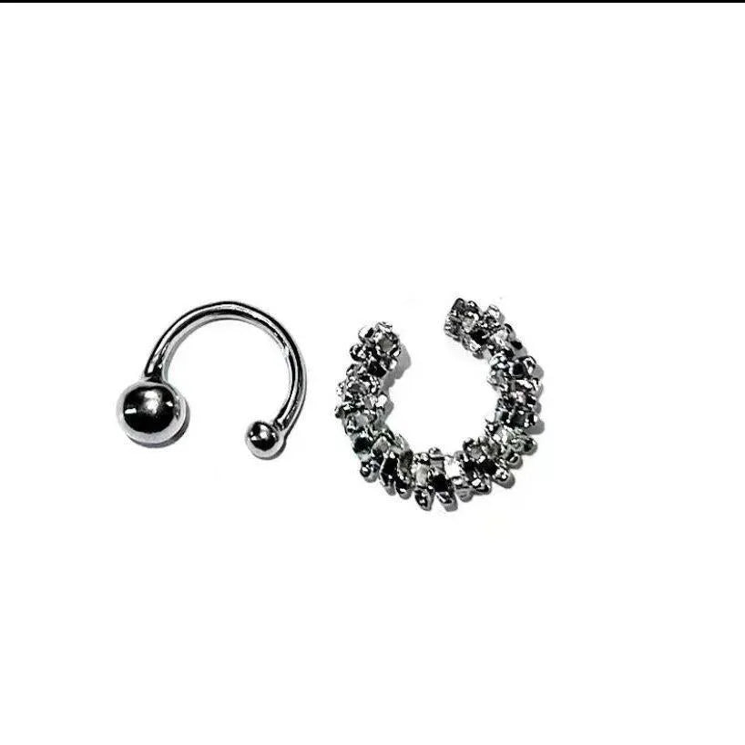 Women's clip-on earrings with irregular geometric shape and frosty finish in alloy