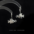 Pair of copper Bubble Fish earrings with goldfish animal modelling and electroplated finish.