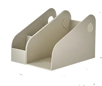 Desktop storage box with two grid shelves in plastic construction, 14.5cm wide by 17cm deep by 22cm high