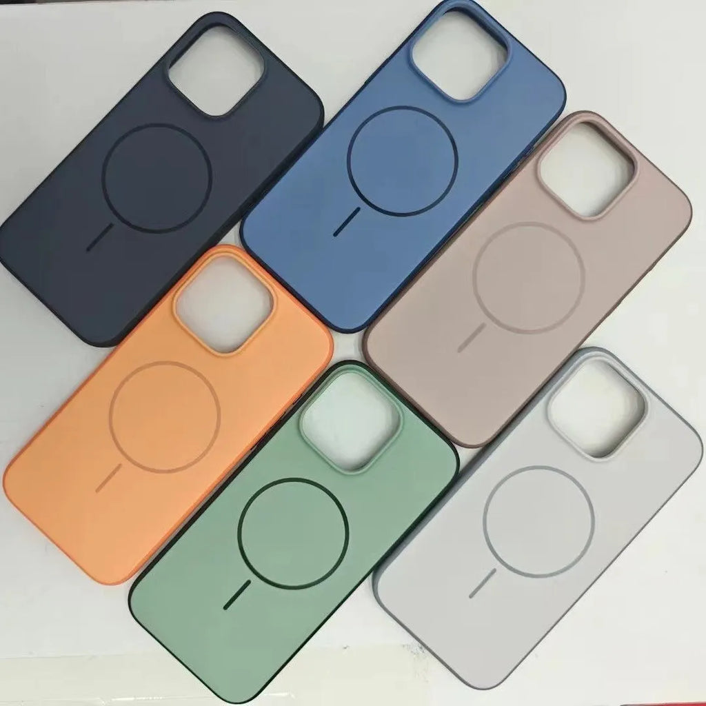 Blue frosted magnetic protective case for iPhone with a side AI camera button on a white background.