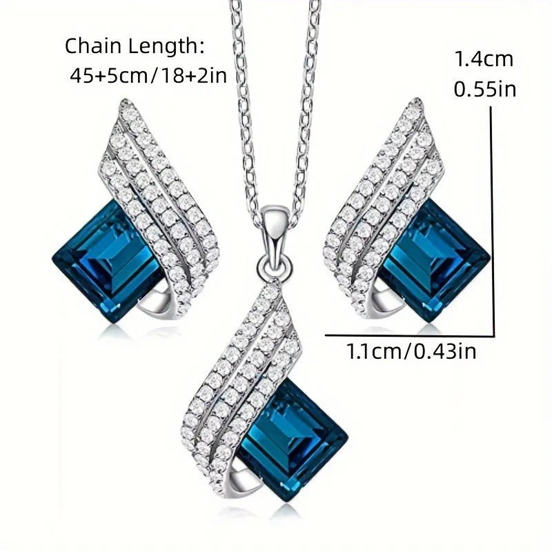Women's necklace and earring set with cross chain design in alloy and glass with electroplated finish