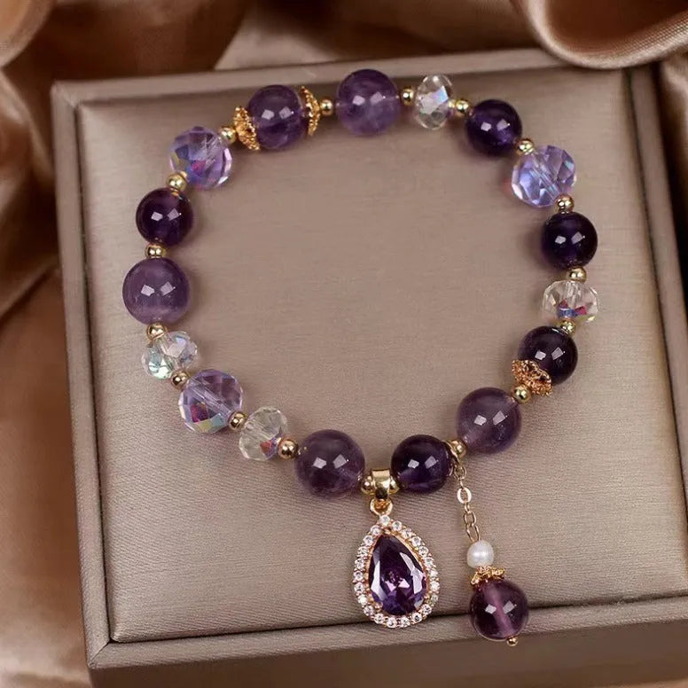 Purple amethyst crystal bracelet with micro inlay detailing for women's jewellery
