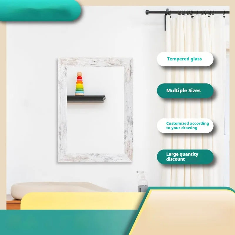 Wall-mounted rectangular mirror with a Little White MDF frame in retro Chinese style.