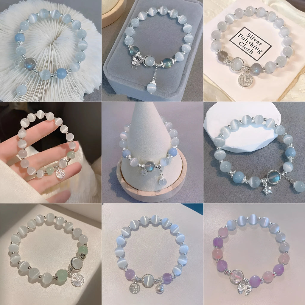 Handmade glass butterfly bracelet with coloured glaze and drop-shaped elements in grey moonlight beads
