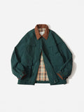 Green and apricot polyester casual jacket with side seam pockets and long sleeves