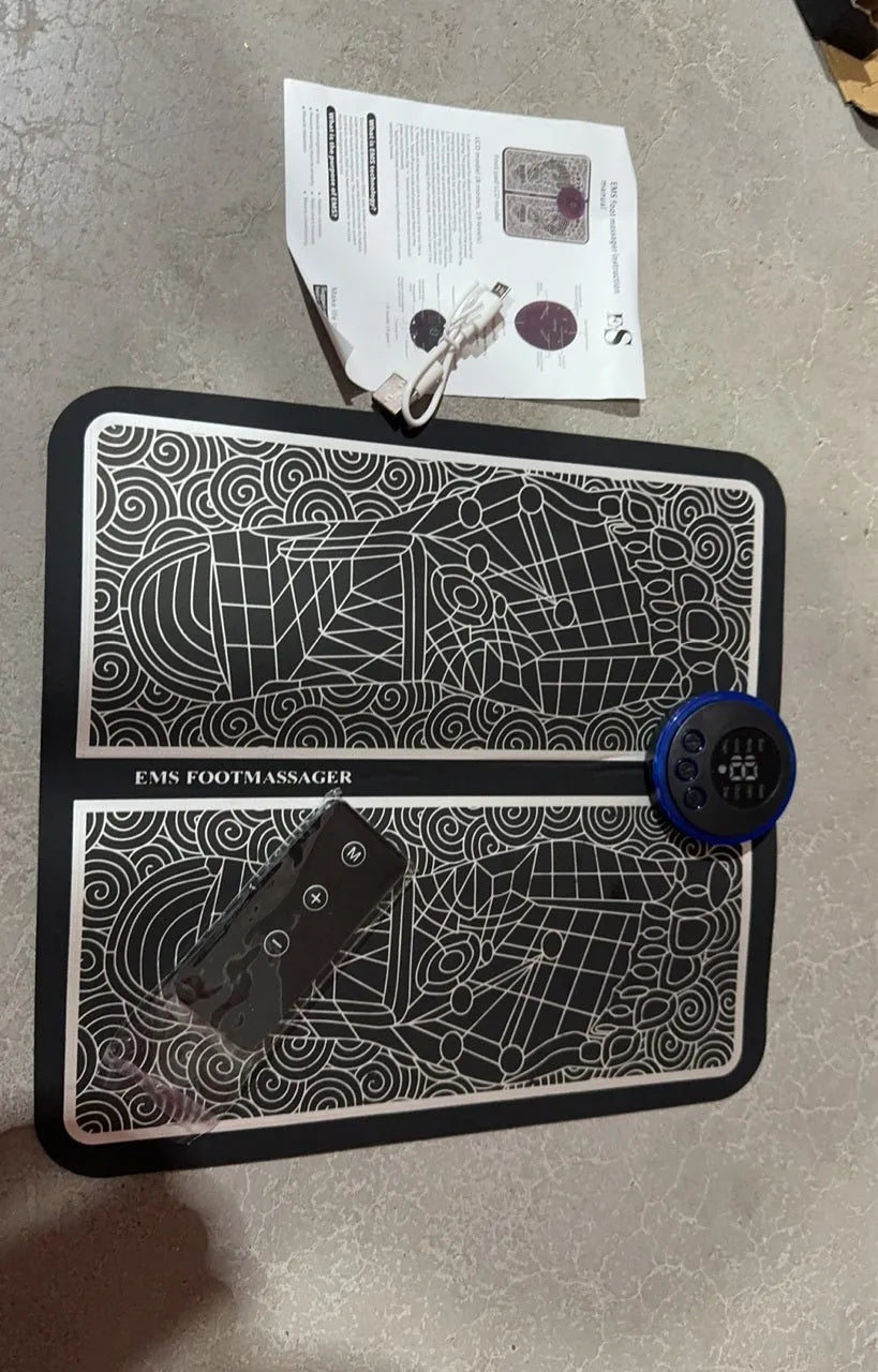 Wireless remote control foot massage cushion with LCD display and leather surface in English-style colour