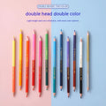 Set of 12 wooden double-tipped colour pencils showing 24 different colour leads for art and drawing