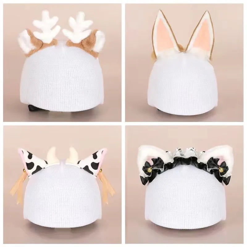 Cute cartoon plush decoration attached to a ski helmet