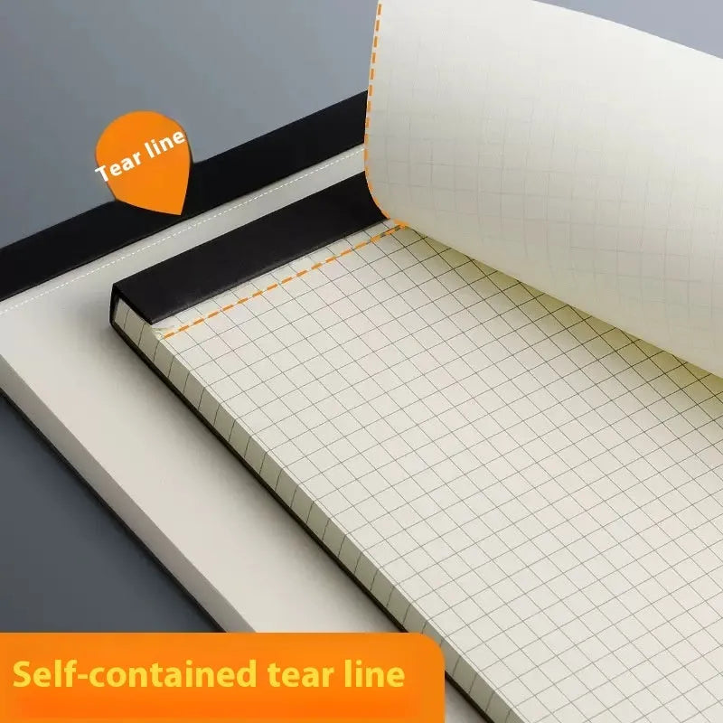 A5, B5, and A4 writing pads showing horizontal line, grid, and blank ruling options with 80 wood-free paper sheets