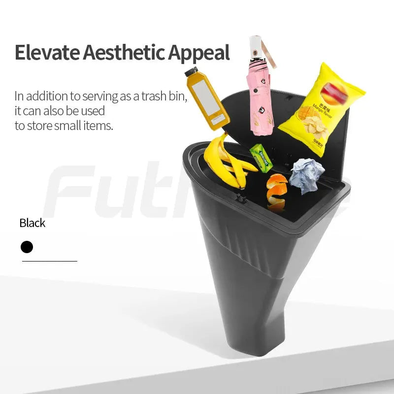 Two black waterproof ABS trash cans for Tesla Model Y front door pockets