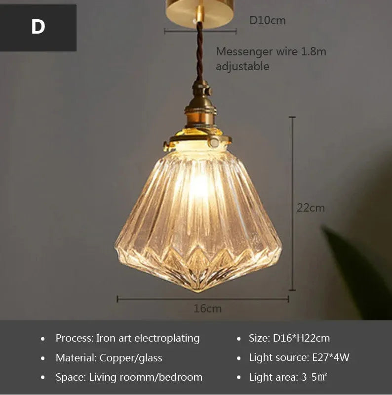 Retro copper and glass ball chandelier ceiling light with spherical shade