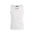 Men's loose fit sleeveless vest in black and white colours, showing round neck and pullover design