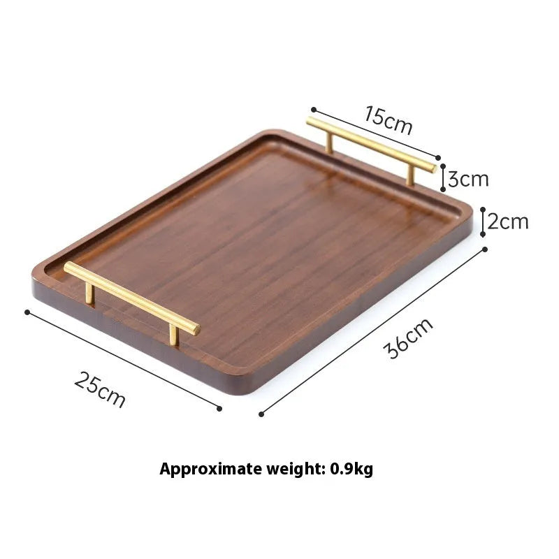 Brown handle bamboo barbecue serving tray with square shape and solid colour pattern