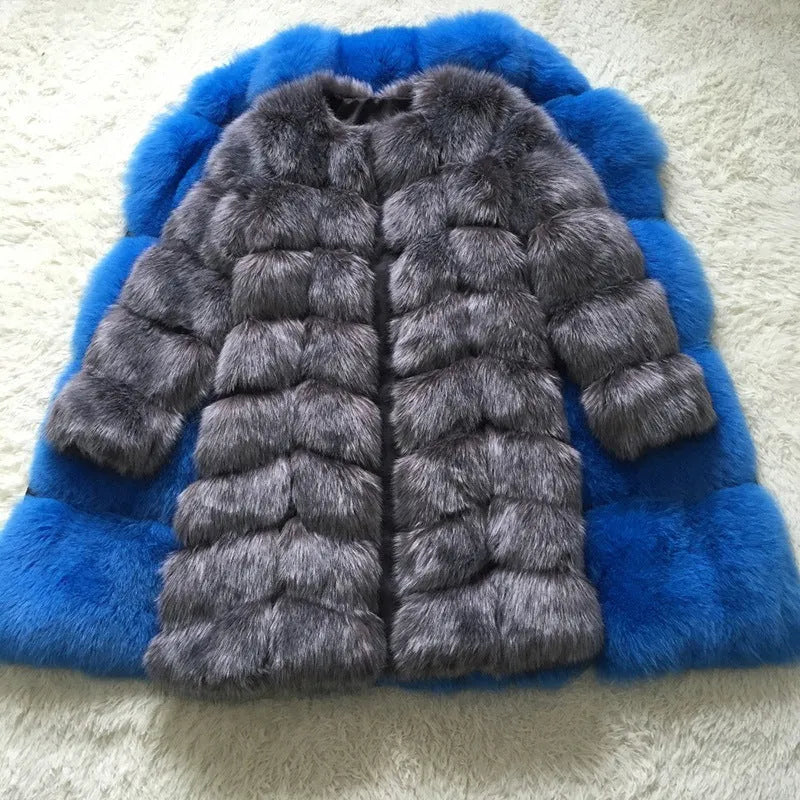 Women's thick artificial fur winter coat in multiple colours with 80cm length