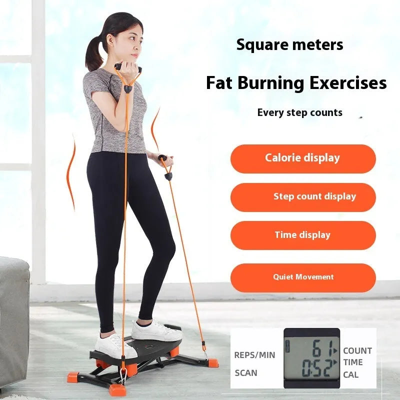 Black mini fitness skiing machine JS101A model with elastic hand straps for home exercise
