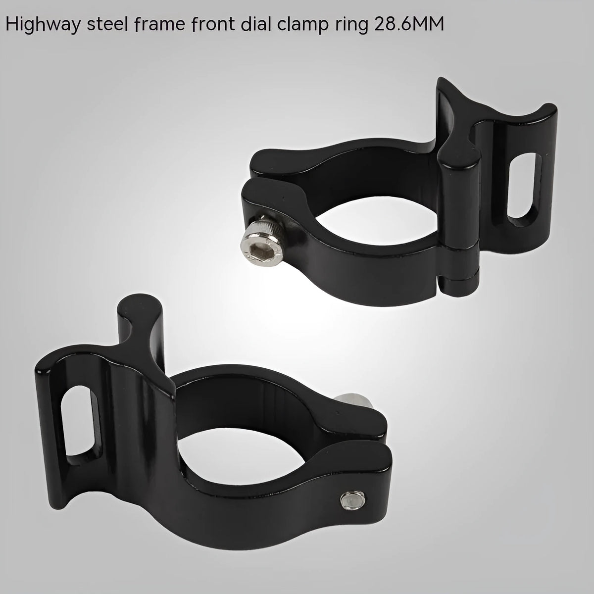 Black aluminium alloy vehicle clamp ring with 28.6mm diameter for steel frame fastening