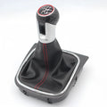 Leather gear shift knob and dust boot replacement part for Volkswagen Golf 5, 6, and 7 manual transmission.