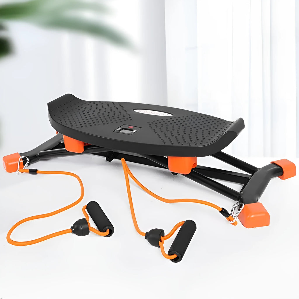 Black mini fitness skiing machine JS101A model with elastic hand straps for home exercise