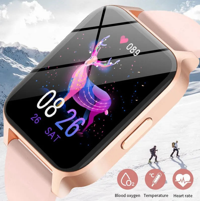 Smart colour screen health watch with black mesh strap showing heart rate monitoring display