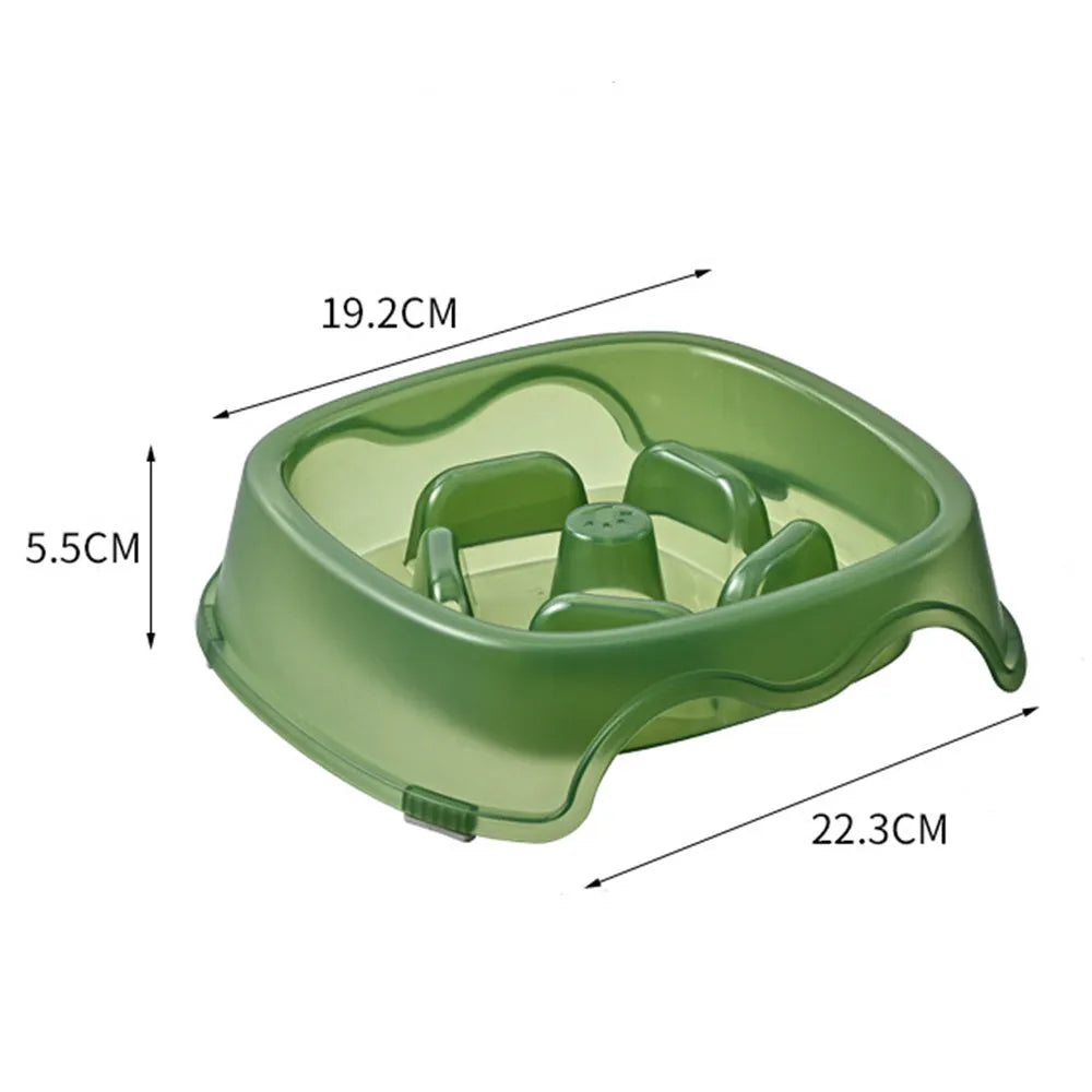Plastic dog slow feeder bowl in blue gray green or orange for anti-choking pet feeding