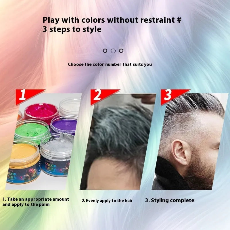 120g hair styling clay in nine colour options including blue, green, purple, and rose red
