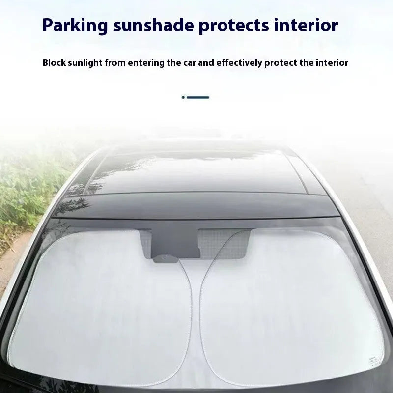 Aluminium foil car sunshade with silver reflective surface for windscreen heat protection