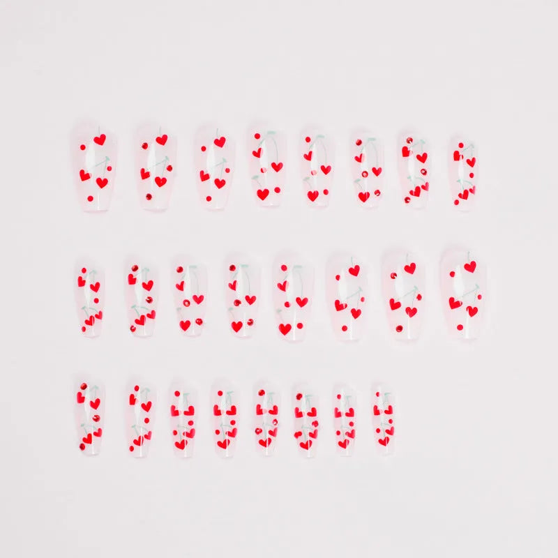 French Love nail armour sheets with small cherry designs in red diamond JP1601 colour