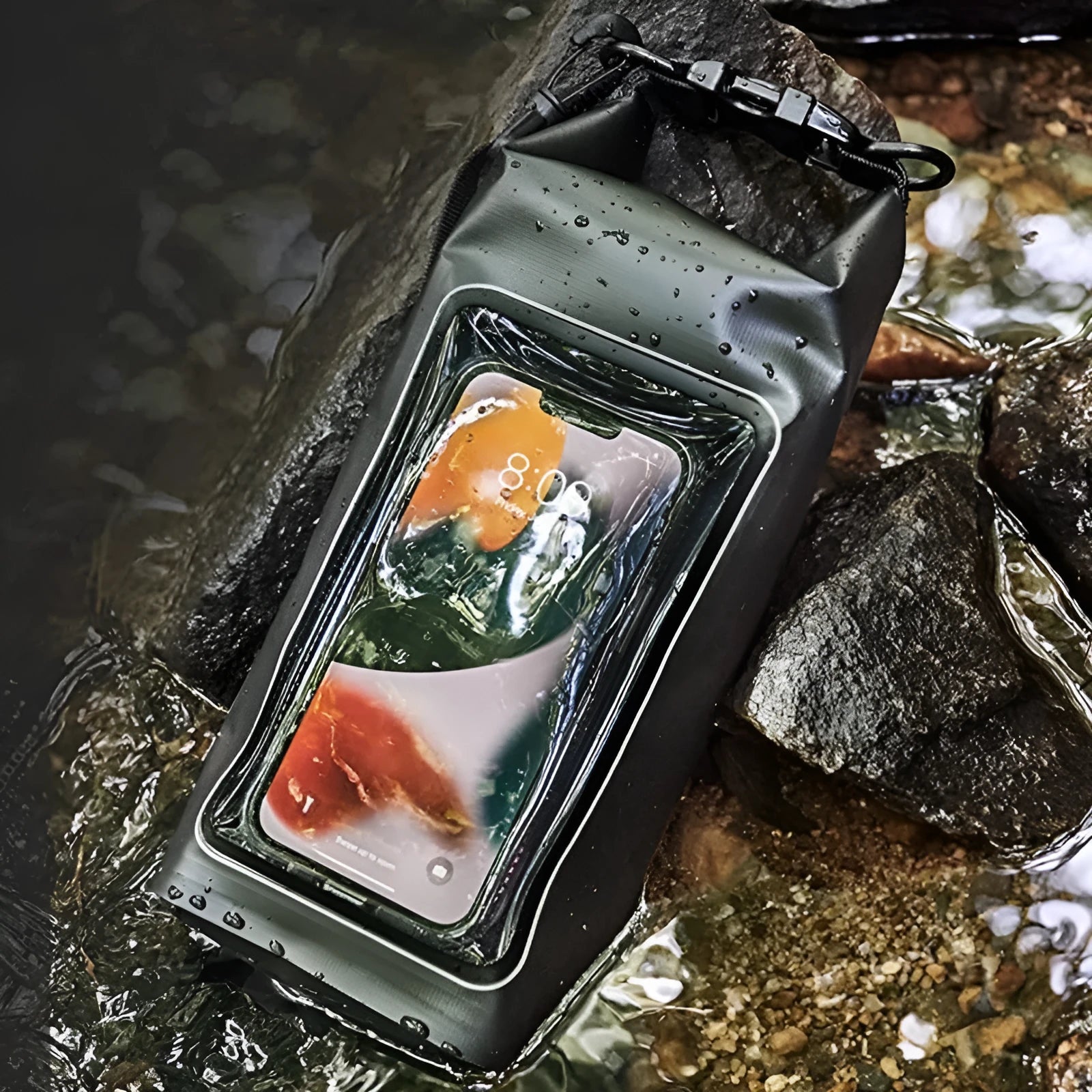 PVC waterproof crossbody phone bag in Army Green colour for outdoor and water sports.
