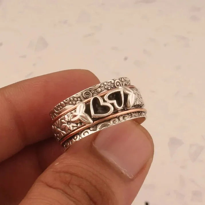 Silver electroplated wide noodle love ring for women, zinc alloy band, sizes 6 to 10