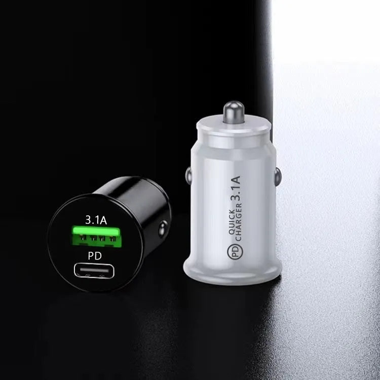 Dual USB port car charger converter with black bare metal housing for 12V/24V vehicle sockets