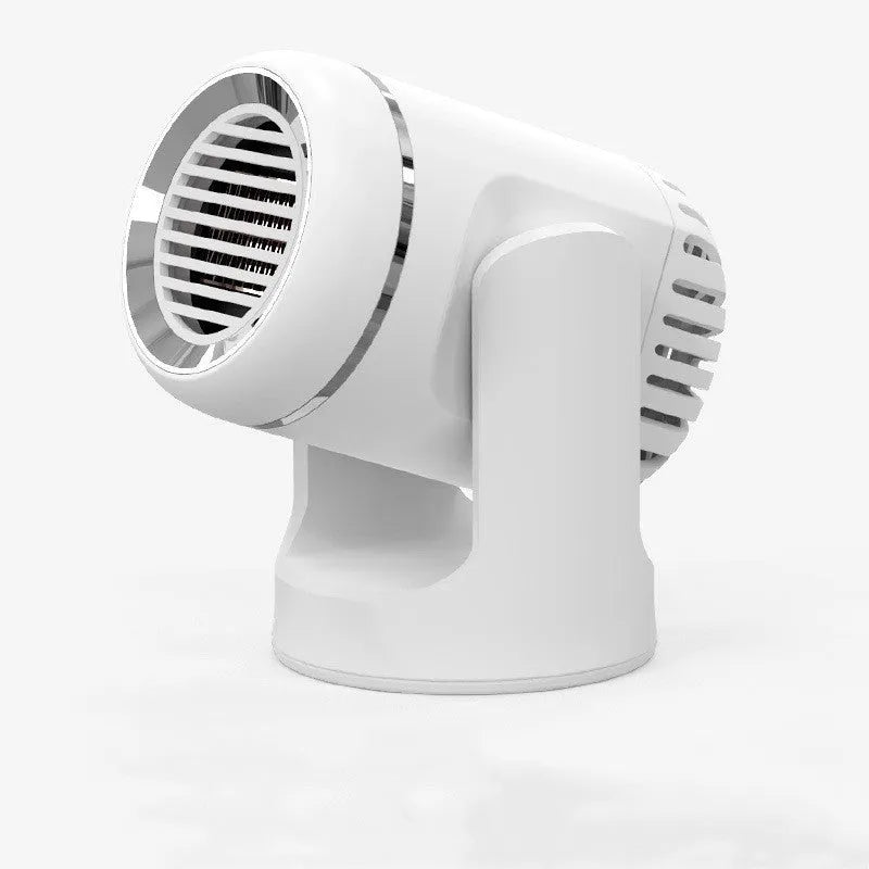 Black and white 12V car heater defroster with compact ABS plastic housing and power cord