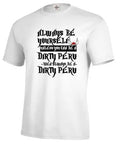 Men's white short sleeve casual top with a printed design, straight fit.
