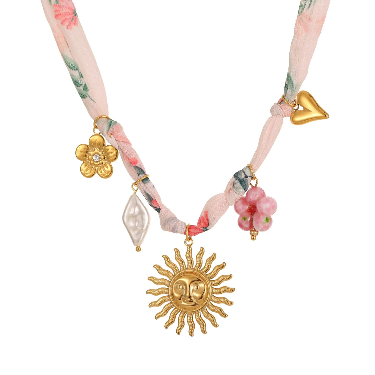 Stainless steel pendant necklace with heart or sun design on adjustable chain