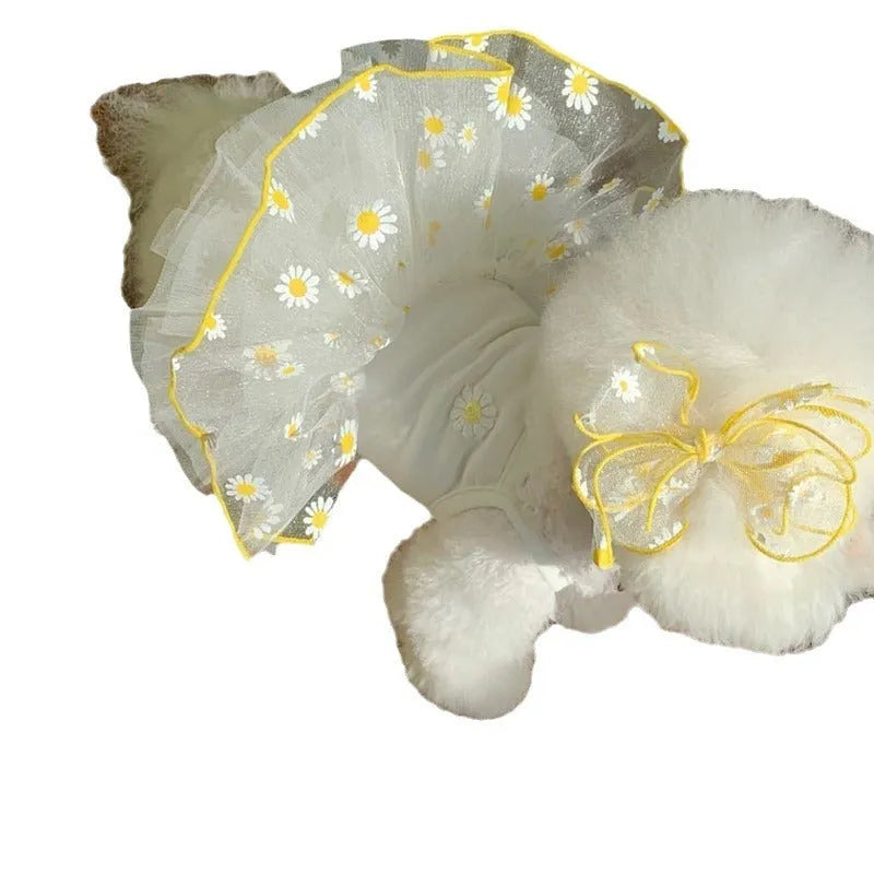 Yellow daisy patterned thin summer dog clothes made from polyester fabric