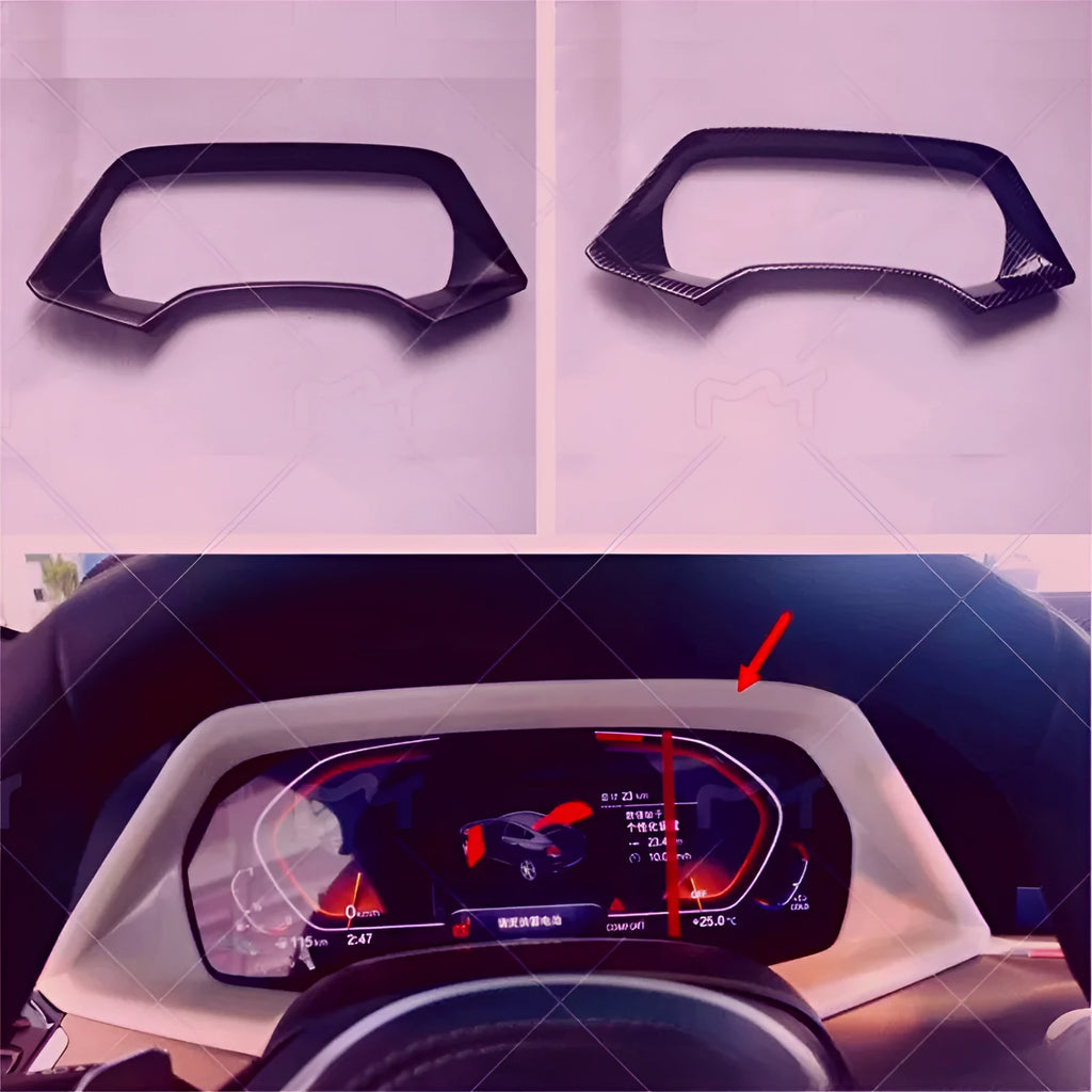 BMW X5 dashboard decorative frame in Carbon Fibre and Peach Wood finishes for the 2022 X5L model.