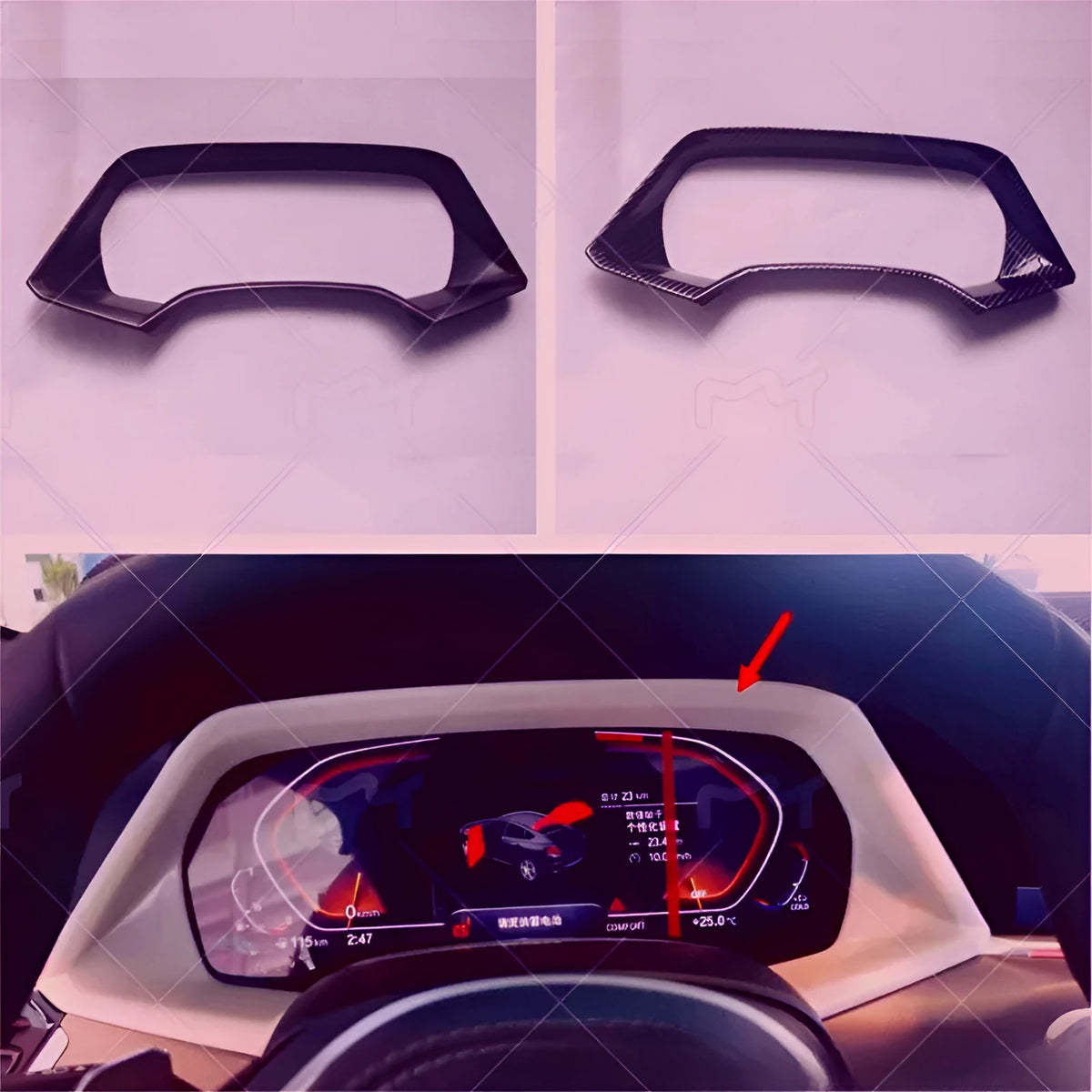 BMW X5 dashboard decorative frame in Carbon Fibre and Peach Wood finishes for the 2022 X5L model.