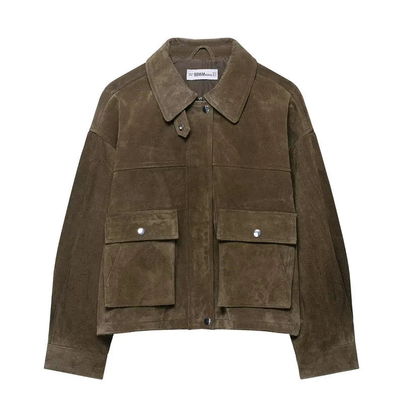 Women's medium thickness PU jacket in Japanese Korean casual style with regular fit