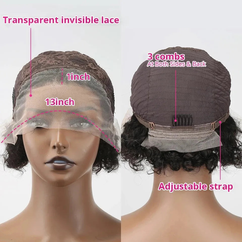Black human hair lace cover wig with natural style in 13x1 colour on display