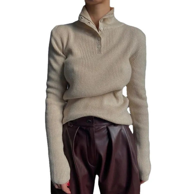 Retro breasted half turtleneck pullover sweater in slim fit, shown in silver grey colour.