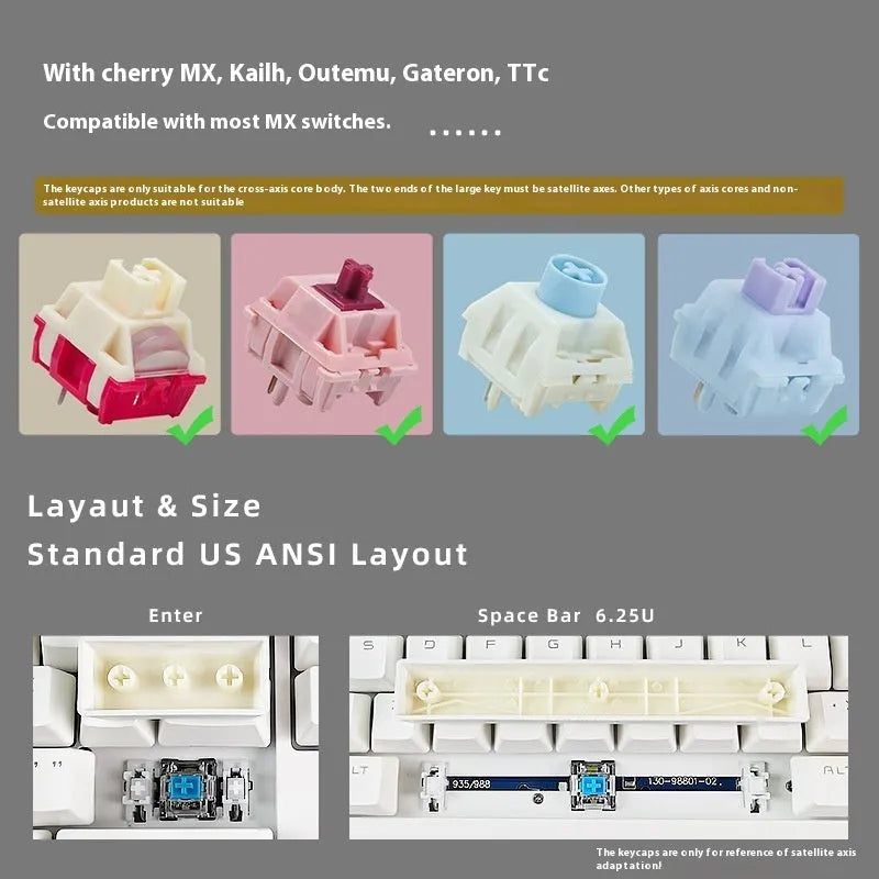 134-key PBT mechanical keyboard keycap set in sky blue gradient with positive engraving, OEM height, 290 x 160 x 30 mm