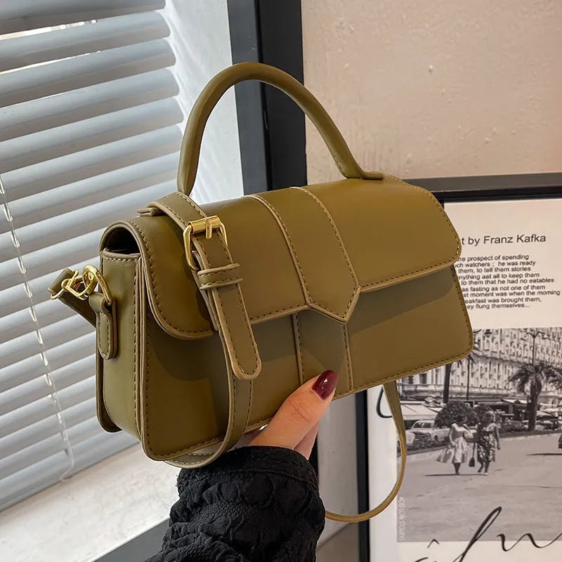 Women's PU messenger bag in horizontal square shape with file organisation internal structure