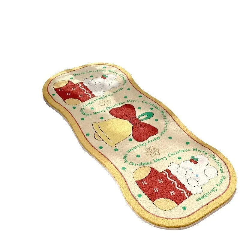 Alien-shaped Christmas carpet with imitation cashmere material and festive ginger cake bear pattern