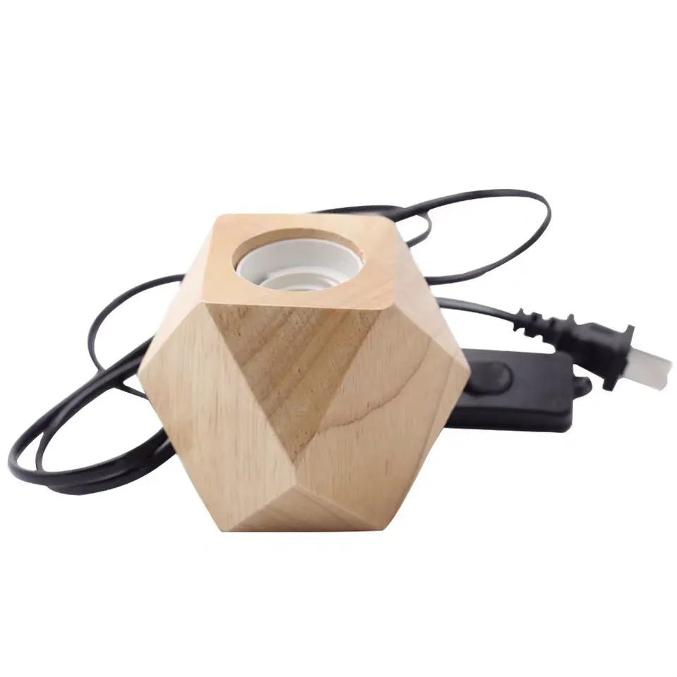 Retro wooden lamp holder with square design measuring 75x80mm