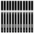 12 white and black retractable makeup pencils with a sharpener on a pink background