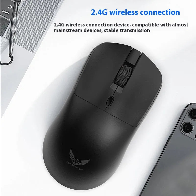 Black wireless computer mouse with three-gear audio button for laptop use